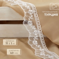 Кружево на сетке, 40 мм &times; 11 &plusmn; 1 м, цвет белый