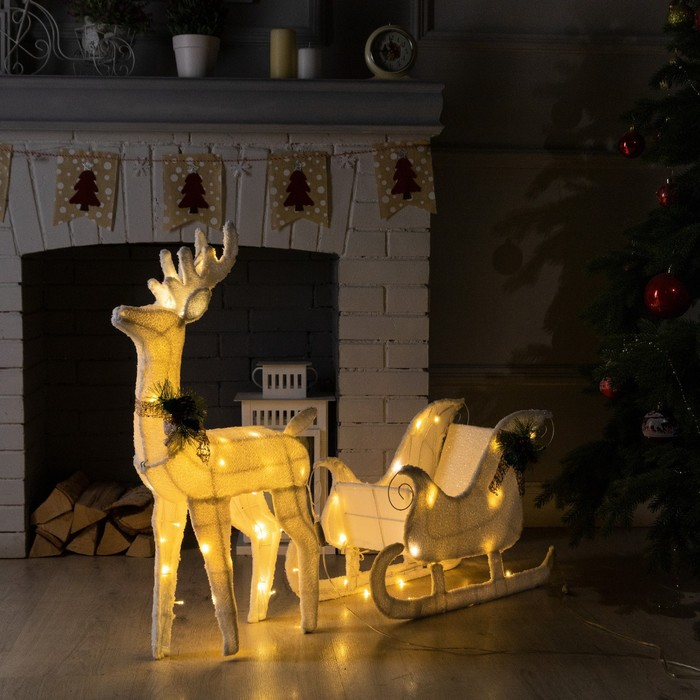 Светодиодная фигура &laquo;Олень&raquo;, 56 &times; 76 &times; 15 см, текстиль, металл, 220 В, свечение тёплое белое