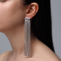 Серьги висячие со стразами &laquo;Голливуд&raquo; прямоугольник, 8 рядов, цвет белый в серебре, 12 см