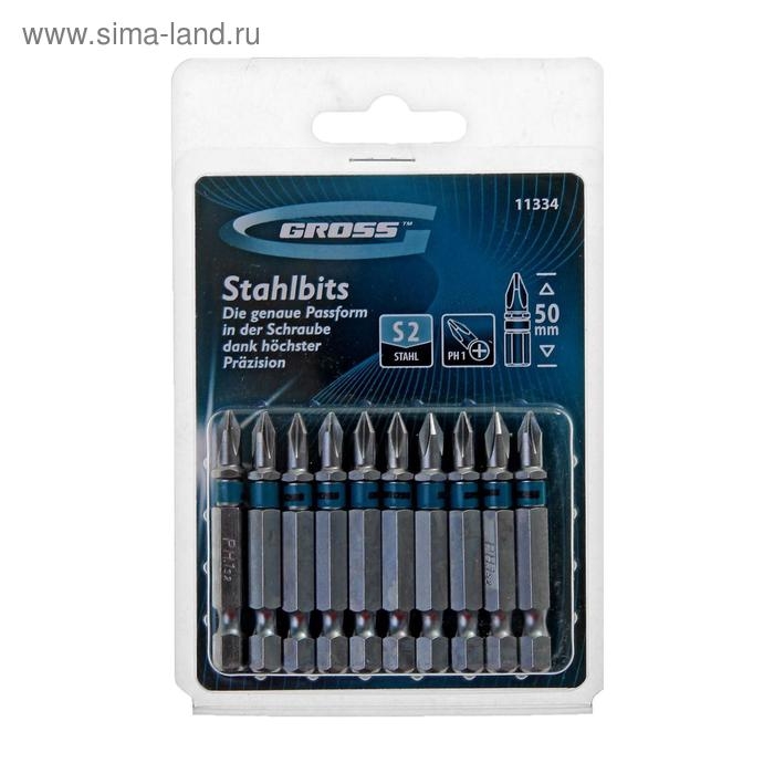 Набор бит РН1х50 Gross, сталь S2 (набор 10шт) Набор бит РН1х50 Gross, сталь S2 (набор 10шт)