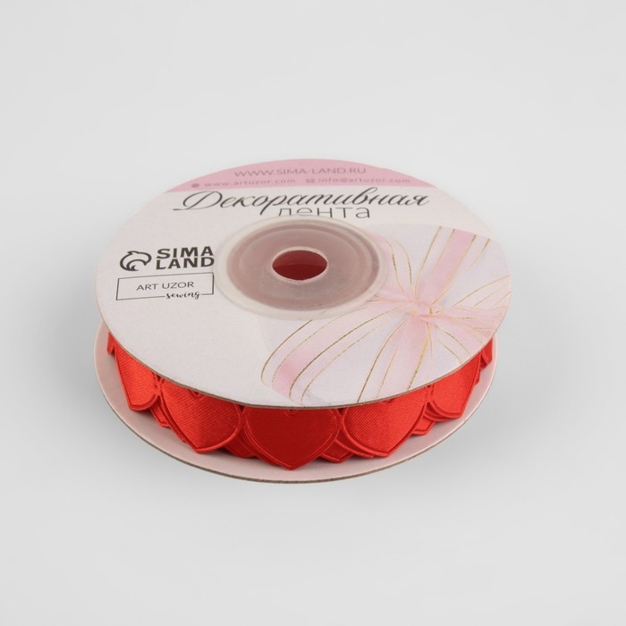 Лента фигурная &laquo;Сердечки&raquo;, 16 мм, 9 &plusmn; 0,5 м, цвет красный