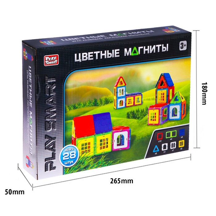 Конструктор магнитный «Цветные магниты», 28 деталей Конструктор магнитный «Цветные магниты», 28 деталей