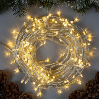 Гирлянда &laquo;Нить&raquo; 20 м, IP20, прозрачная нить, 200 LED, свечение тёплое белое, 8 режимов, 220 В