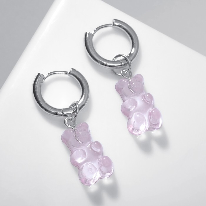 Серьги ассорти &laquo;Мармеладные мишки&raquo; трансформер, цвет розовый в серебре