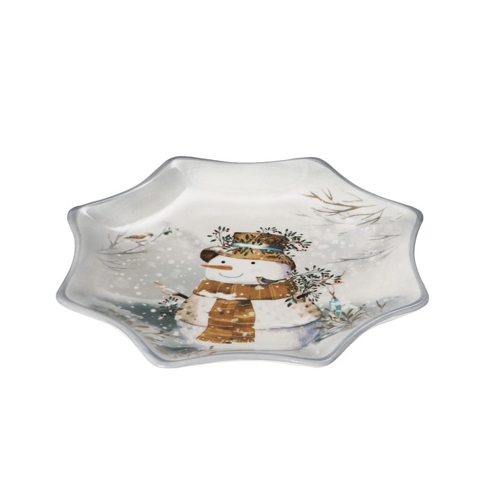 Блюдо сервировочное Доляна &laquo;Рождественский снеговик&raquo;, d=20 см, цвет белый
