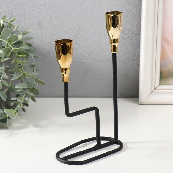 Подсвечник металл на 2 свечи "Перс" чёрный с золотом 12,7х5,8х20,5 см