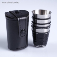 Набор стопок, 30 мл, 4 шт., 4&times;3.5 см, нержавеющая сталь, экокожа, чёрный