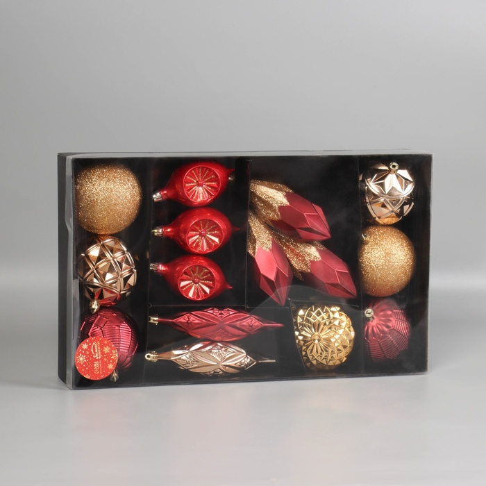 Набор украшений пластик 16 шт "Вереница" (8 шаров, 8 сосулек) бордово-коричневый