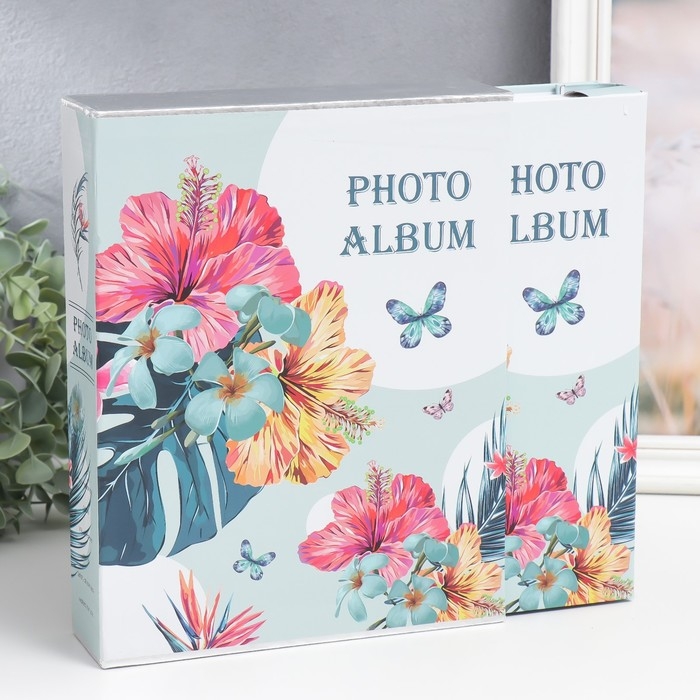 Фотоальбом на 200 фото 10х15 см "Тропические цветы" 5,8х20,5х26 см