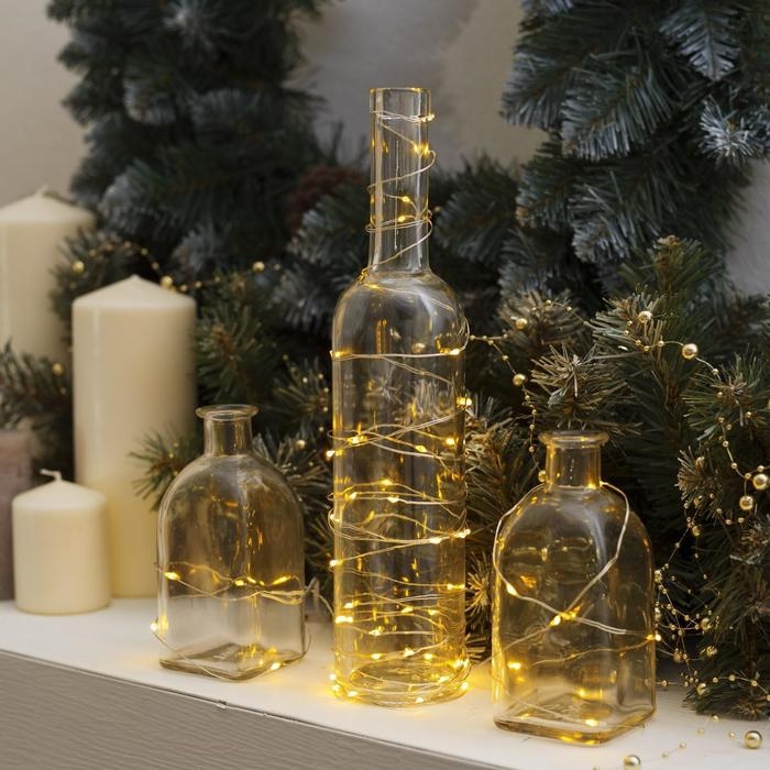 Гирлянда &laquo;Нить&raquo; 5 м роса, IP20, серебристая нить, 50 LED, батарейки CR2032х2 (в комплекте), свечение жёлтое