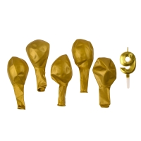 Свечи для торта + 5 шаров, цифра 9, золото Свечи для торта + 5 шаров, цифра 9, золото