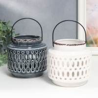 Подсвечник керамика на 1 свечу "Фонарь. Овалы и круги" МИКС 11х11,5х11,5 см