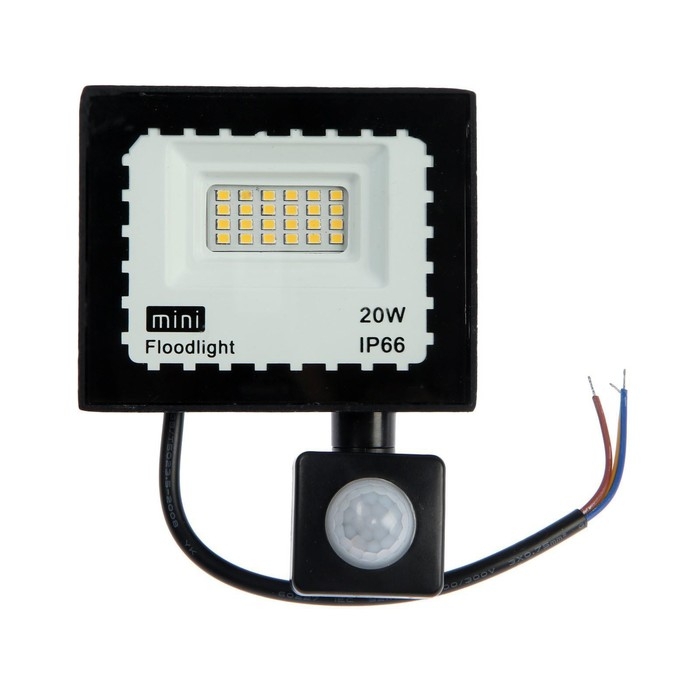 Прожектор светодиодный, 20 Вт, 1800 Лм, 4000К, Датчик движения, IP66 Прожектор светодиодный, 20 Вт, 1800 Лм, 4000К, Датчик движения, IP66