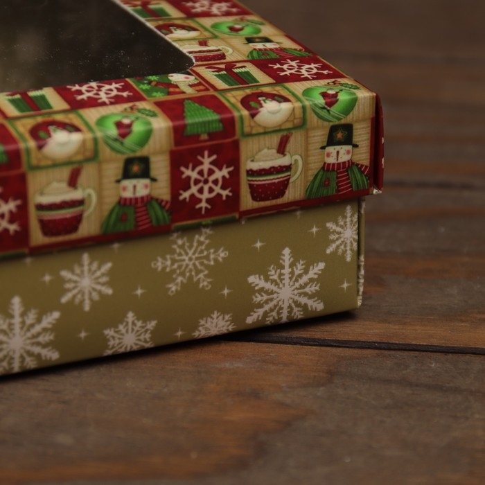 Новый год. Коробка подарочная новогодняя складная, крышка-дно, с окном "Счастливого Нового Года" 16,5 х 12,5 х 5,2 см