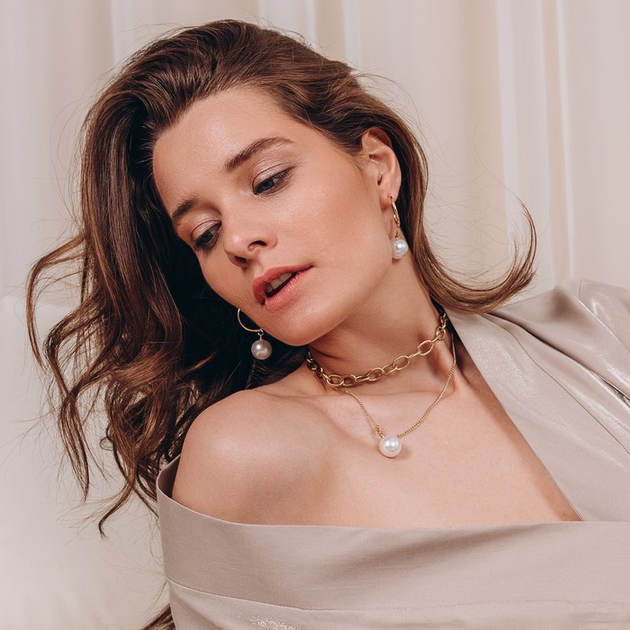 Серьги с жемчугом &laquo;Карелия&raquo; сфера на кольце, цвет белый в золоте, d=2,5, бусина №16