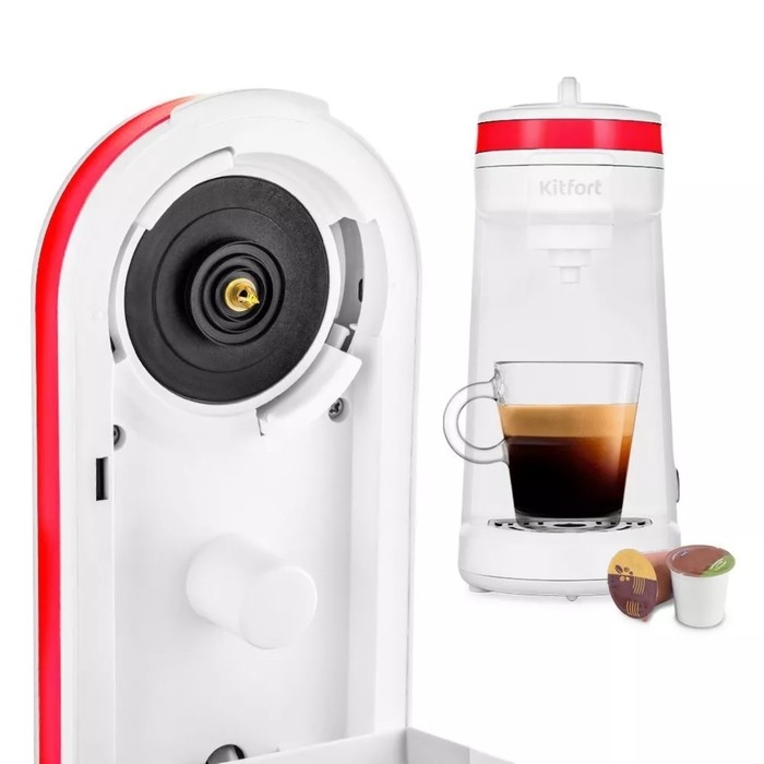 Кофеварка Kitfort KT-7122-1, капсульная, 800 Вт, 0.36 л, бело-розовая