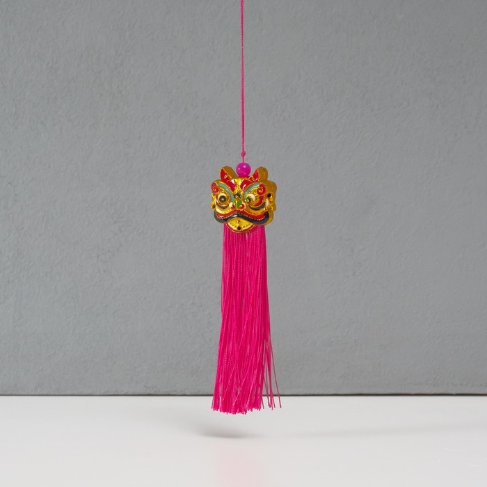 Подвеска текстиль, пластик Подвеска текстиль, пластик "Китайский лев" ярко-розовая 2х4х14 см