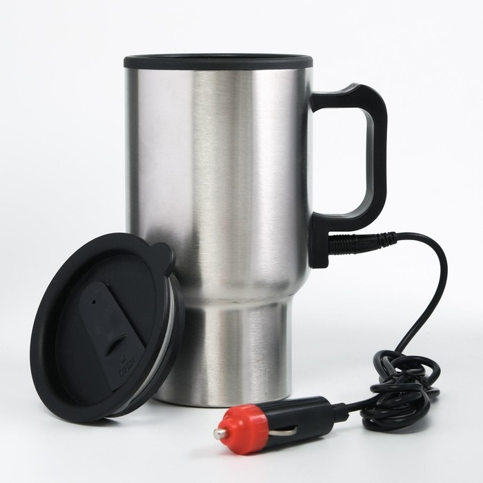 Термокружка Мастер К, 450 мл, 16&times;8.5 см, автомобильная, сохраняет тепло 4 ч, 16&times;8.5 см, нержавеющая сталь, серебристая