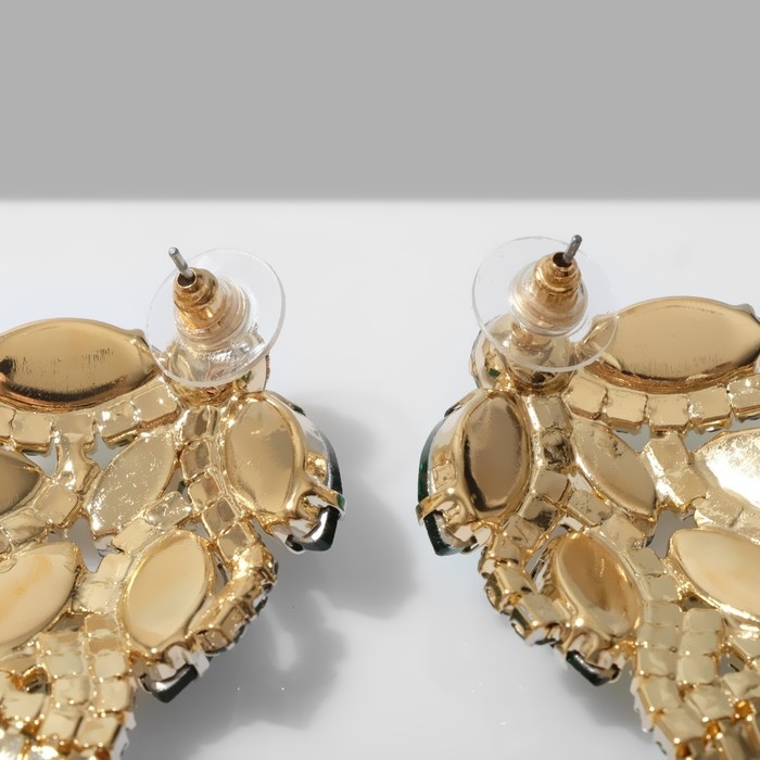 Серьги висячие со стразами «Мэджик» капли и водопад, цвет зелёный в золоте, 14 см Серьги висячие со стразами «Мэджик» капли и водопад, цвет зелёный в золоте, 14 см