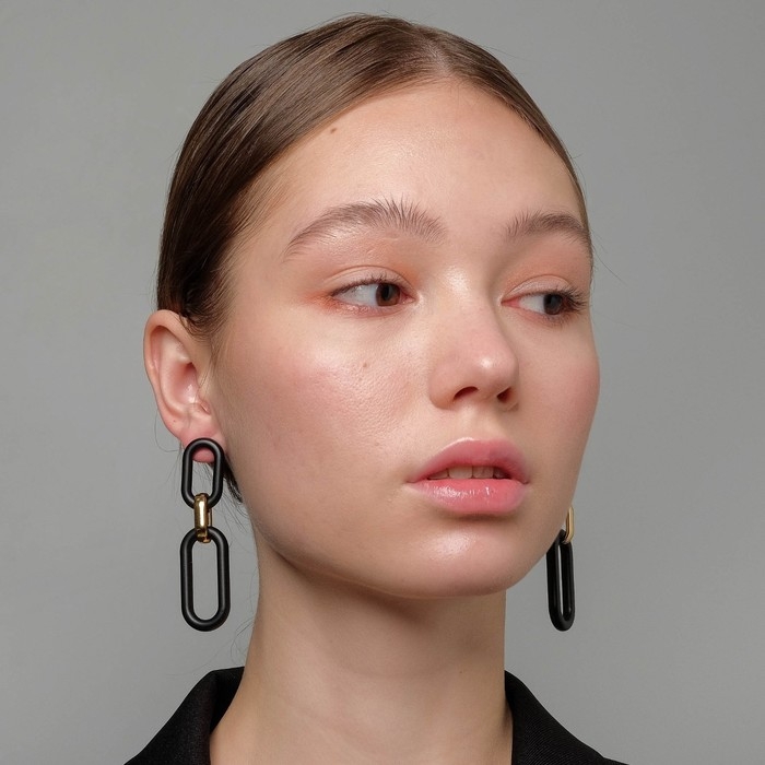 Серьги висячие &laquo;Цепь&raquo; овалы, 3 звена, цвет золотисто-чёрный, 7 см