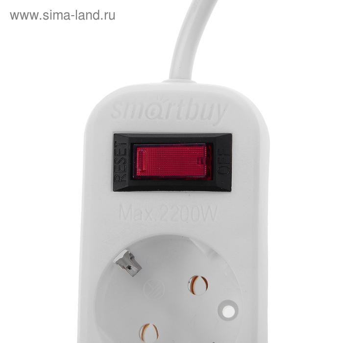 Сетевой фильтр Smartbuy, 5 розеток, 5 м, 10 А, 2200 Вт, с з/к, белый