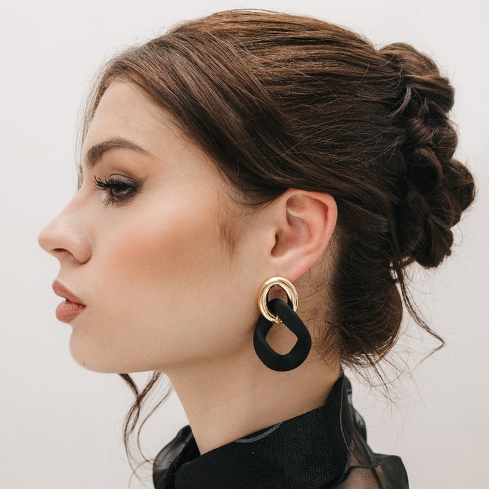 Серьги металл &laquo;Цепь&raquo; неровность, 2 звена, цвет золотисто-чёрный