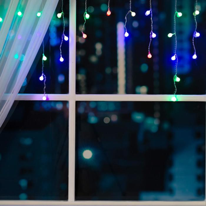 Гирлянда &laquo;Бахрома&raquo; 1.8 &times; 0.5 м с насадками &laquo;Шарики&raquo;, IP20, прозрачная нить, 48 LED, свечение мульти (RG/RB), мигание, 220 В