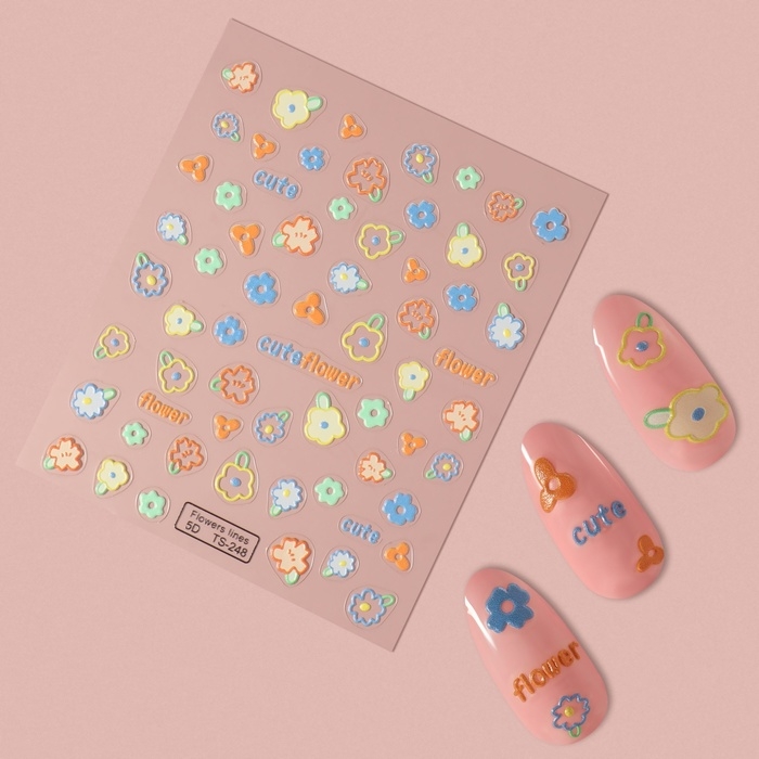 Наклейки для ногтей &laquo;Cute flowers&raquo;, объёмные, разноцветные