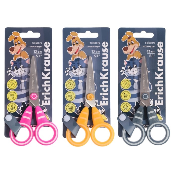 Ножницы детские ErichKrause "Простоквашино", 13 см, закруглённые концы лезвий, ударопрочный пластик, блистер, МИКС