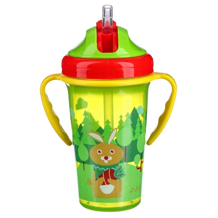 Поильник детский с силиконовой трубочкой, 300 мл., с ручками, цвет зеленый