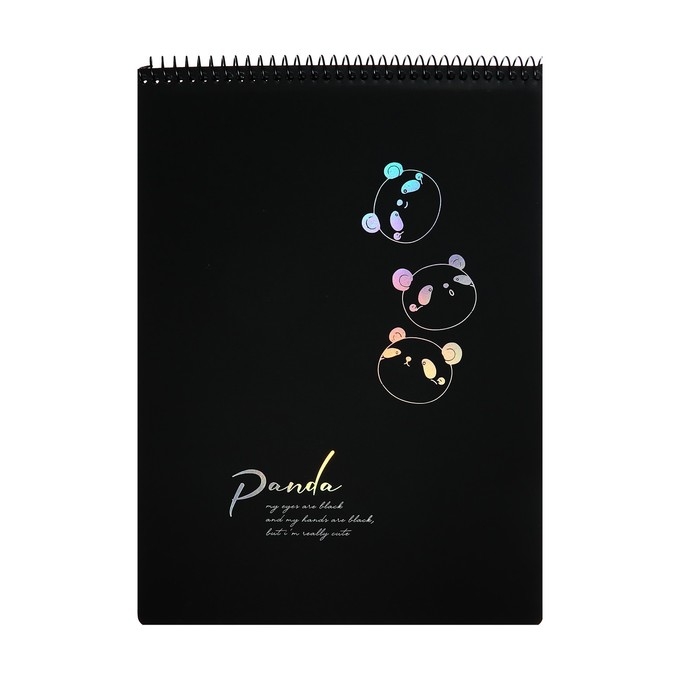 Скетчбук А4, 30 черных листов на гребне, Скетчбук А4, 30 черных листов на гребне, "Панда", твердая подложка, плотность 110 гр., МИКС