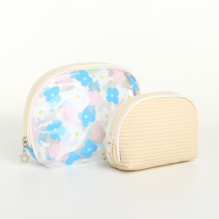 Набор косметичек 2 в 1 на молнии, цвет бежевый Набор косметичек 2 в 1 на молнии, цвет бежевый