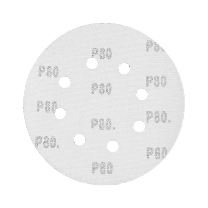 Круг абразивный шлифовальный под Круг абразивный шлифовальный под "липучку" ТУНДРА, перфорированный, 150 мм, Р80, 5 шт.