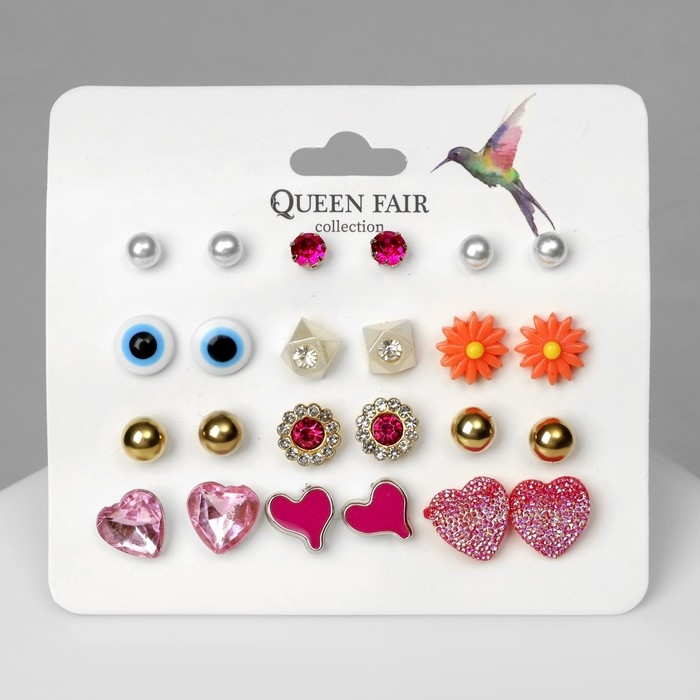 Пусеты 12 пар &laquo;Сердечки&raquo; свидание, цвет МИКС