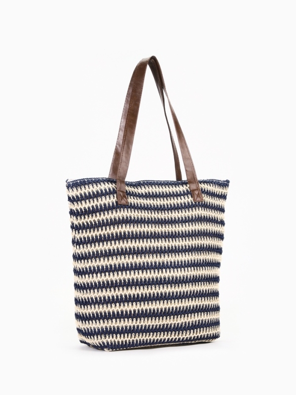 Сумка пляжная Полосы, 45*12*38, отд на молнии, подкладка, бело/синий