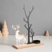 Подсвечник металл, дерево на 1 свечу "Олень у дерева" d=4 см 6х19х23,5 см