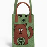 Сумка подр Коты, 12*4*17, отд на кнопке, дл ремень, зеленый