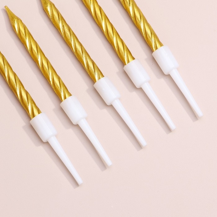 Свечи в торт "Спираль", 10 шт, средние, 5 см, золотой металлик