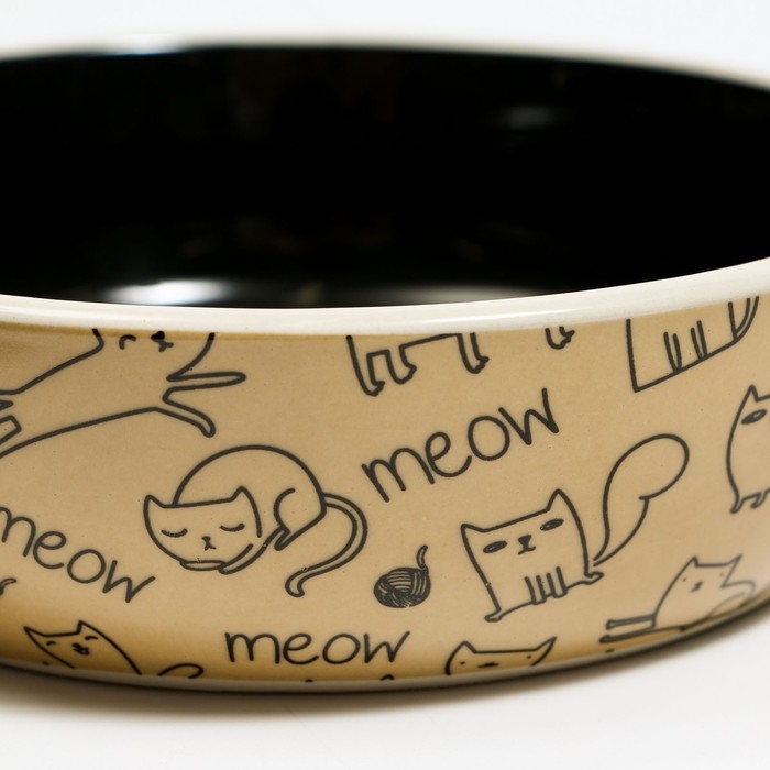 Миска керамическая "Графичная Коты" 200мл, 12 х 3,5 см, бежево-чёрная