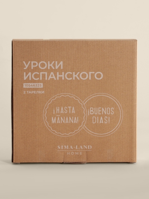 Тарелки SL Home &laquo;Уроки испанского: &iexcl;Hasta ma&ntilde;ana - Buenos dias&raquo;, d=22 см, набор 2 шт., фарфор, белые, фиолетовые
