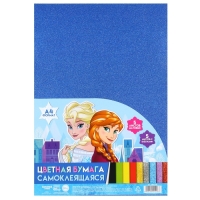 Бумага цветная самоклеящаяся, с блёстками, А4, 10 листов, 10 цветов, мелованная, односторонняя, в пакете, 80 г/м&sup2;, Холодное сердце
