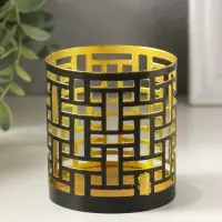 Подсвечник "Цилиндр №1" металл 7,5х7,5х8 см, черный с золотом