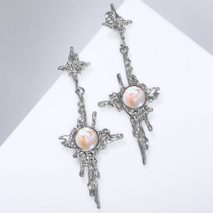 Серьги под натуральный камень &laquo;Звёзды&raquo; четырёхконечные с камнем, цвет голубой в серебре