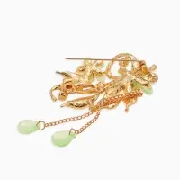 Брошь с жемчугом "Цветы", цвет светло-зеленый в золоте