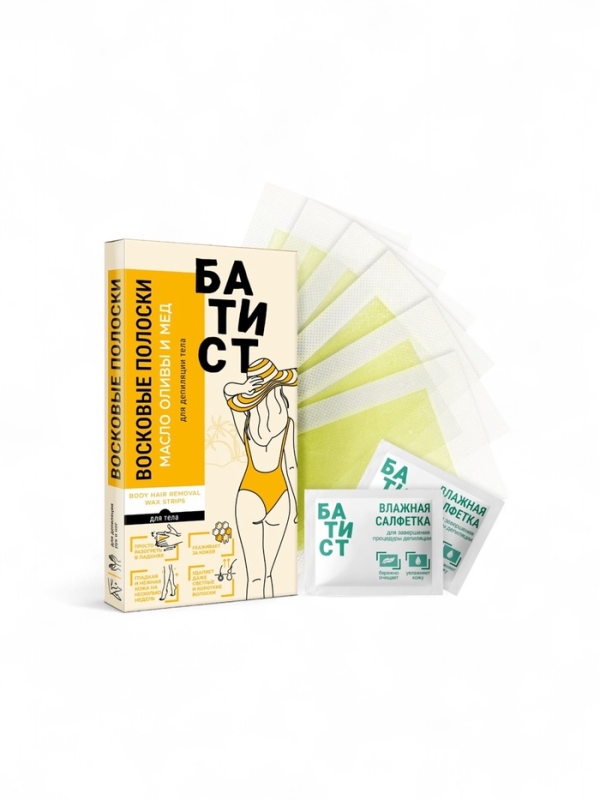Восковые полоски БАТИСТ для тела с маслом оливы и медом, 12 шт