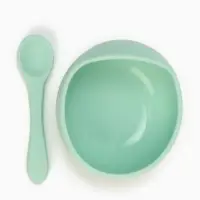 Тарелка детская на присоске и ложка, бирюзовый, Mum&Baby