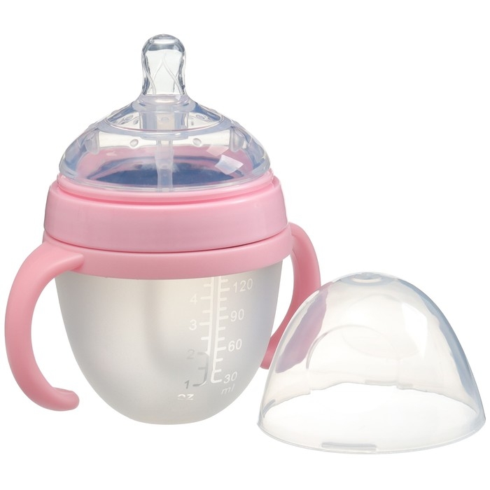 Бутылочка для кормления M&B, ШГ Ø70мм, 150мл., с ручками, силиконовая колба, цвет розовый Бутылочка для кормления M&B, ШГ Ø70мм, 150мл., с ручками, силиконовая колба, цвет розовый
