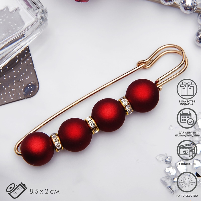 Булавка &laquo;Квартет&raquo; шар №14, 8,5 см, цвет матовый красный в золоте