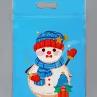 Пакет подарочный, с zip-lock застежкой, "Снеговик и его друзья", 15х22см МИКС