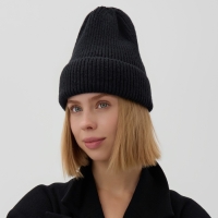 Шапка женская MINAKU с отворотом, размер 54-56, цвет чёрный